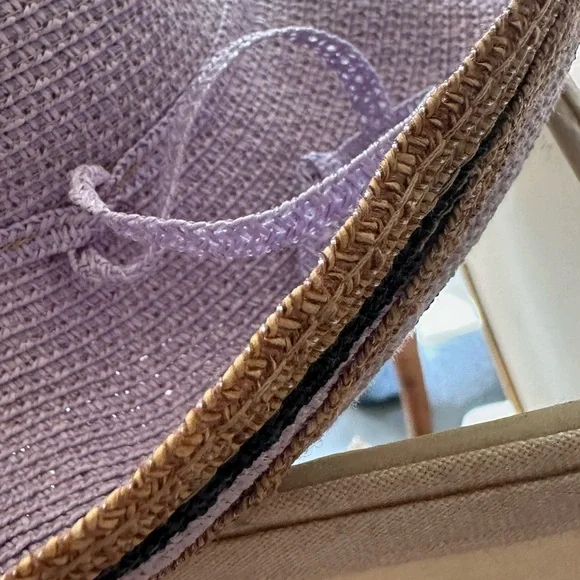 Two-Tone Brown and Lavender Wide Brim Sun Hat - Picture 3 of 3